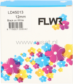 FLWR Dymo 45013 zwart op wit breedte 12 mm